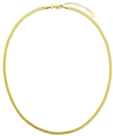 KRKC&CO Damen Schlangenkette, 3mm Flache Franco Kette aus Edelstahl in Gold, Goldkettchen Halskette Choker Halsband, Länge verstellbar 46-51cm, Geburtstag Weihnachten Geschenke für Frauen Mädchen