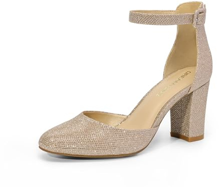 DREAM PAIRS Escarpins Femme Talon Haut – Chaussures Habillées Élégantes avec Bride Cheville Réglable, Confortables pour Mariage, Soirée, Travail,Size 38,Paillettes d'or,DWUMPU2535