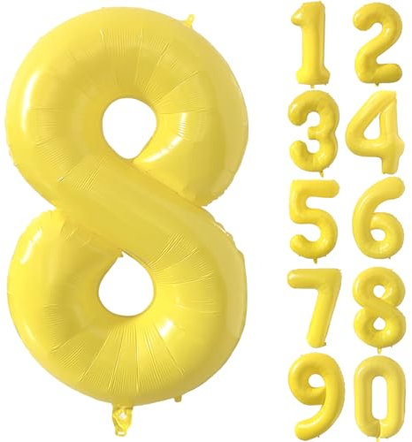 Ballon jaune en forme de chiffre de 101 cm - Grand ballon jaune en aluminium - Ballon jaune en aluminium - Ballon gonflable en forme de chiffre 8 - Décoration d'anniversaire et de fête - Pour filles