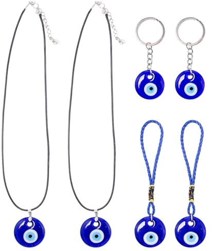 Keboyoe 6 Piezas Amuleto Colgante de Pared Ojo Turco Mal de Ojo Regalo de Bendición Llaveros de Ojos Azules Mal de Ojo para Buena Suerte y Protección en casa (Ojo Turco Azul)