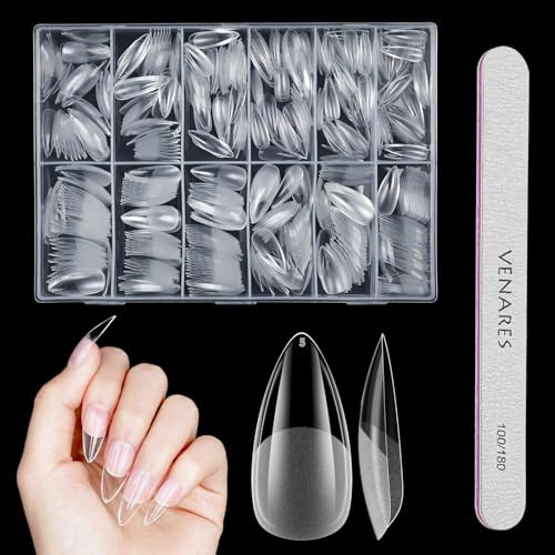 Venares 500 Stück Extra Kurze Nagel Tips für Gelnägel, 12 Größen Vollständige Abdeckung Weiche Gelspitzen Kurze Nagelspitzen Tips, Pre-Shaped Halbmatt Künstliche Nägel zum Aufkleben mit Nägel Feilen