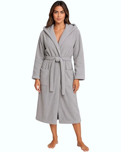 Buccia di Mela Accappatoio Uomo Donna in spugna 100% Cotone con Cappuccio Tasche e cintura 390 gsm (IT, Testo, L, Regular, Regular, Grigio)