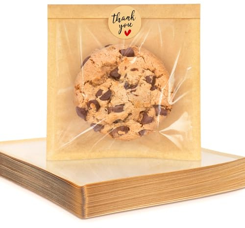 Foranda 300 Pack Cookie Packaging Bags with Seal, 5.7x6.5 Inch Paper Bakery Bags with Window, Heat Sealable & Grease Resistant To Go Bake Sale Sleeves for Treat, Donut, Cake Slice, Scone, Brownie