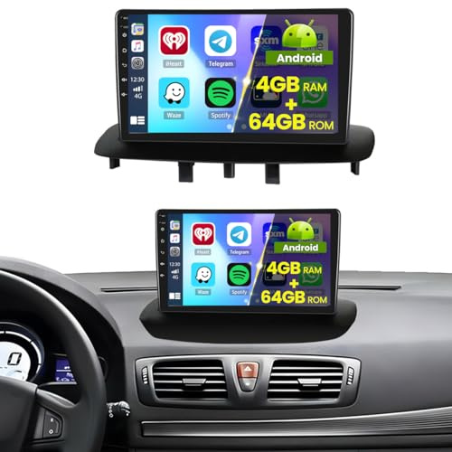 Hikity 4+64G 9 Radio Android para Renault Megane 3 2009-2014 | IPS Pantalla Táctil Wireless Carplay Radio 2 DIN GPS Bluetooth 5.0 5G WiFi FM/RDS Cámara Trasera Control del Volante 4+64G