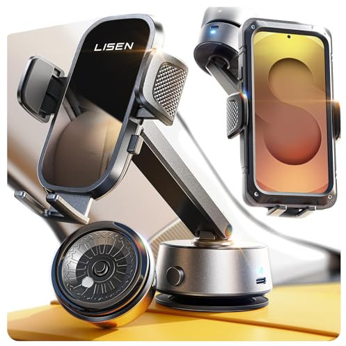 LISEN Auto HandyHalterung Phone Holder Car Autohalterung Handy - [Automatische Adsorption] Vakuum Handyhalterung Auto Elektrisch Saugnapf Kfz-Handyladestationen für iPhone 16 15 Samsung, Grau
