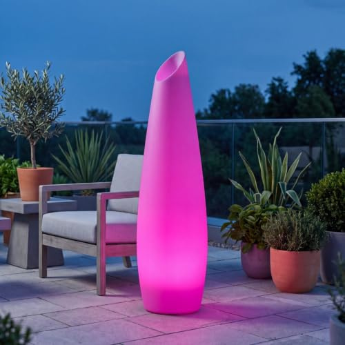 Licht-Erlebnisse LED Stehleuchte außen Farbwechsel RGBW dimmbar Fernbedienung Weiß 140 cm IP65 tragbar mit Akku Außenleuchte Garten Stehlampe Terrasse
