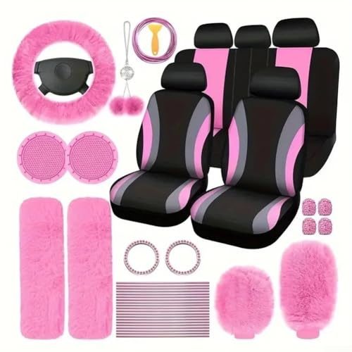 Umfassendes Plüsch-Autozubehör inklusive Lenkradbezug und Gangschaltung für ein luxuriöses Gefühl (Rosa)