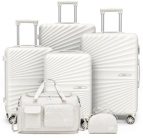 Joyway 6 PCS Juego de Maletas, ABS Set de Trolley Viaje Rígidas(46/56/66/75cm), Maleta de Cabina Ligero Duradero con 4 Ruedas Dobles Giratorias y Cerradura TSA Incluye Bolsa de Viaje y Neceser