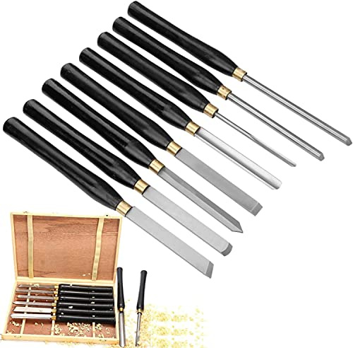 KLYDBMYT Wood Turning Tools 8pcs Wood Turning Tools for Turning Tools Accessories Carbide Wood Turning Tools for Lathes Shell Chisels for Wood Lathes with Wooden Box, Default