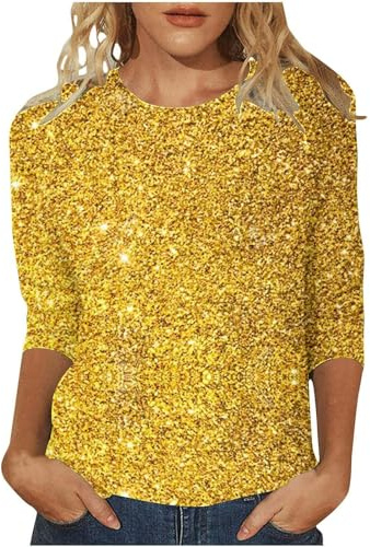 Hauts à paillettes pour femmes en sequins pour sortir, tee-shirts scintillants d'été décontractés pour femmes, tops sport lâches 2025, t-shirts à paillettes, t-shirts à manches longues décontractés et