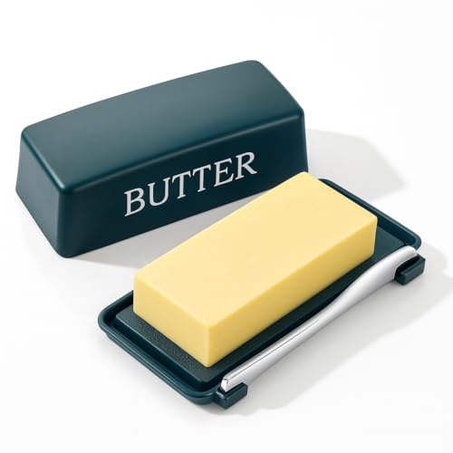 Butter Tray With Lid And Stainless Steel Knife,Large BPA Free Plastic Butter Dishes With Cover,Green Butter Storage Container Keeper