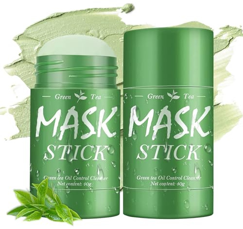 2 Stück Green Tea Mask Stick,Grüner Tee Tiefenreinigungsmaske für Gesicht, Mitesserentferner & Porenverfeinerung, Feuchtigkeitsspendende Grüntee-Tonmaske, Für Alle Hauttypen