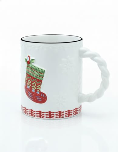 SOLPKD Süße Weihnachts Tassen – Keramik Becher mit Zopf-Griff, Weihnachtstasse Kaffeebecher, Spülmaschinenfest & Mikrowellengeeignet, Winter Christmas Mugs – Mütze, Socken, Pullover Designs