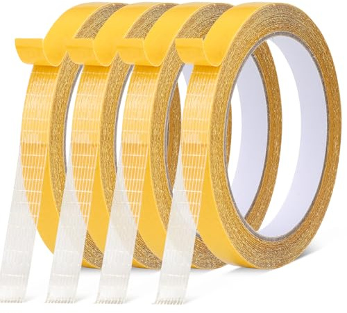 Samamoca Doppelseitiges Gewebeklebeband Stoff – Stark haftendes, ablösbares Saumband ohne Bügeln für Kleidung, Vorhänge & DIY-Textilien – Kein Nähen erforderlich, 1.3cm x 10m x 4 Rollen