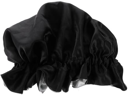 OKUMEYR Schlafmütze mit Elastischem Saum Satin Schwarz Doppellagige Schützt das Haar und Erhält die Glätte für Nachtruhe und Haarschutz