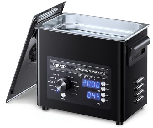 VEVOR Nettoyeur à Ultrasons 3 L, Appareil de Nettoyage par Ultrasons avec Commande par Bouton, en Inox, avec Panier et Boule de Nettoyage, pour Montres, Rasoirs, Bijoux, Pièces de Monnaie, Noir