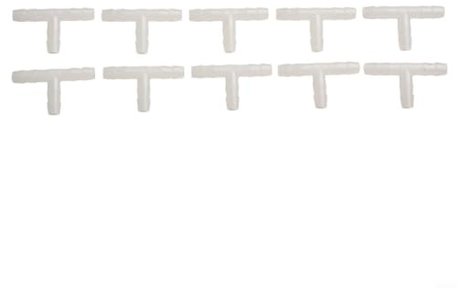 Pumixiy T-Verbindungsstück für Aquarium-Luftpumpenschlauch, PE-T-Anschluss, 4 mm bis 8 mm, Kunststoff-Schlauchverteiler für Aquarium-Belüftungssystem, 10 Stück (4 mm)