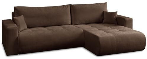 Lookway modernes Ecksofa Cloud II XL mit Schlaffunktion & Bettkasten - L-Form Eckcouch 280 cm mit Stauraum, modernes Schlafsofa 120x235 cm, mit Kissen, universell montierbar (Dunkelbraun - Vibe 26)
