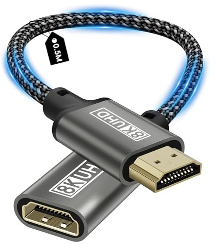 Zestiq HDMI Verlängerungskabel, 8K Stecker auf Buchse HDMI Verlängerung Kabel, 48 Gbps Ultra High Speed, UHD, HDR, ARC, 3D Kompatibel mit TV Stick, Roku, Blu-Ray, Xbox, PS5, HDTV, Laptop – 0,5 m