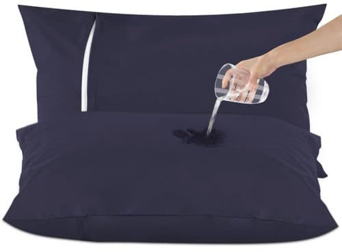 DUJUIKE Fundas de almohada de 50x75 cm(paquete de 2), Funda de almohada impermeable, cremallera oculta, Repelente de ácaros del polvo y chinches, suave y duradero(Azul Marino, 50 x 75 cm - Juego de 2)