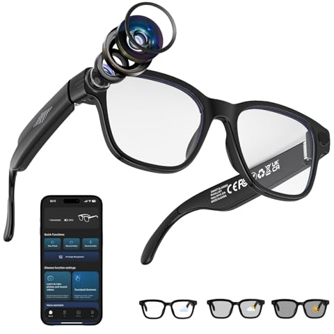 AI Smart Glasses Brille, 800W-Kamera mit Bildstabilisierung, Unterstützt Foto-Video-Audioaufnahmen, Echtzeitübersetzung, Sprachassistent, Objekterkennung für Reisen, Arbeit