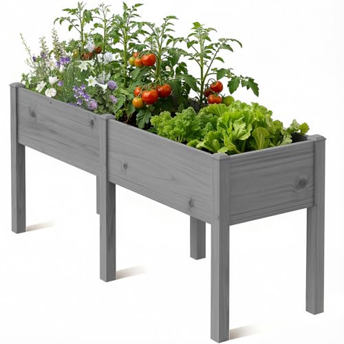 SUNYRISY Dual Hochbeet Holz für Balkon und Garten, 180x60x80cm Pflanzkasten Blumenkasten Kräuterbeet Tannenholz Pflanzbeet Blumenbeet Hochbeet-Kit für Garten Balkon Terrasse, Grau