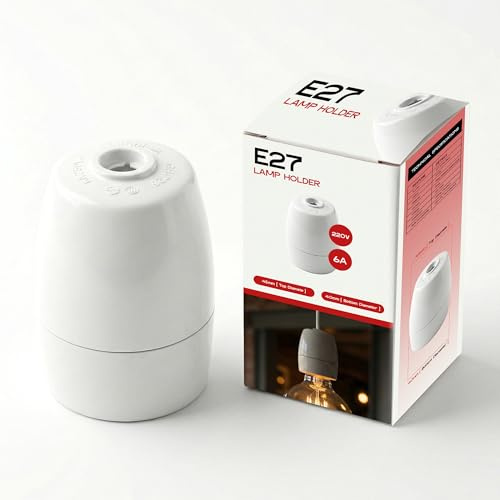 E27 Ceiling Lamp Holder White Ø60mm 220V ES Edison Screw Light Socket Heat Resistant Plastic Brass Terminals for LED CFL Incandescent Bulbs DIY Pendant Fitting