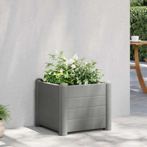 Aiuola rialzata da giardino in PP in pietra, grigio, 43 x 43 x 35 cm, robusta fioriera per interni ed esterni, aiuola profonda per piante, ortaggi, erbe, fiori, materiale durevole