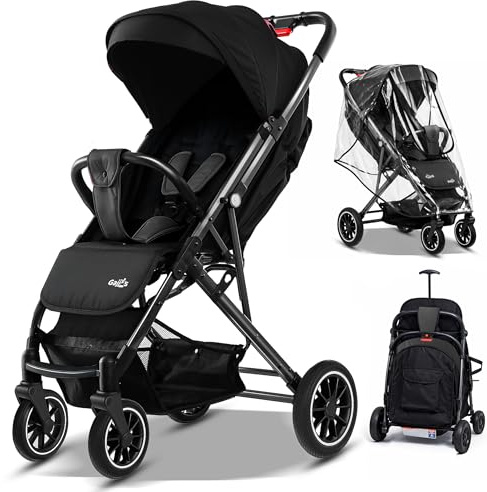 FK Sports Baby Pushchair Stroller from Birth to 3 Years Lightweight Foldable Travel Buggy with 5-Point Harness, Adjustable Seat and Oversized Basket with Cup Holder Smooth Swivel Wheels (Black)