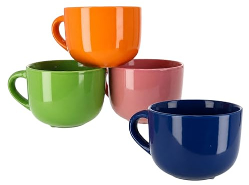 KORAT - Set 4 Tazze Jumbo in Ceramica 450 ml, Tazze Grandi per Colazione e Cappuccino, Adatte a Microonde e Lavastoviglie, 4 Varianti: Vintage, Pastel, Color, Classic (JumboColor)