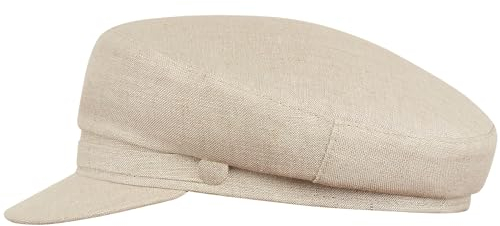 Sterkowski Pireus Sommermütze | Leinen Bretonmütze Für Herren und Damen Leichte Schirmmütze Sommer Retro Marine Cap Fischerhut Fiddler Gatsby Maritime Frühling Schiffermütze Schirm Beige 62