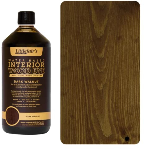 Littlefair's Holzlasur 1ltr - Holzlasur Innen - Holz Lasur Für Natürliche Holzmaserung - Wasserbasierte Wood Stain - Schnell Trocknend & Umweltfreundlich - Farbe: Dunkler Walnuss
