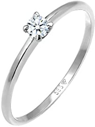 Elli Ring Damen 585 Gold Solitär Verlobung mit Diamant (0.06 ct.) Weißgold