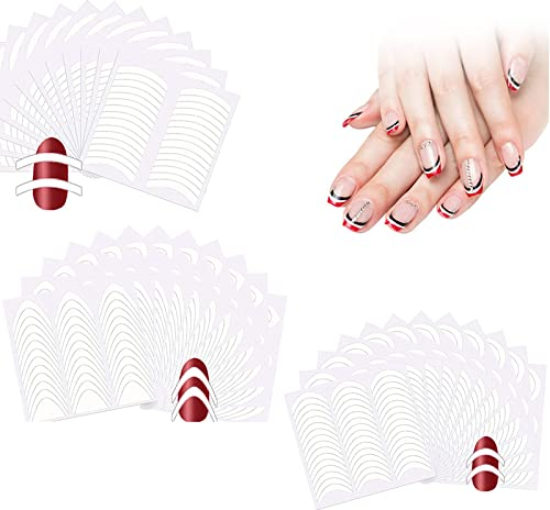 1368 Stücke French Maniküre Aufkleber,36 Blatt Selbstklebend French Nail Sticker,3 Formen 3D Weiß Linie Nail Art Tape,French Smile Maniküre Streifen für Maniküre Dekoration