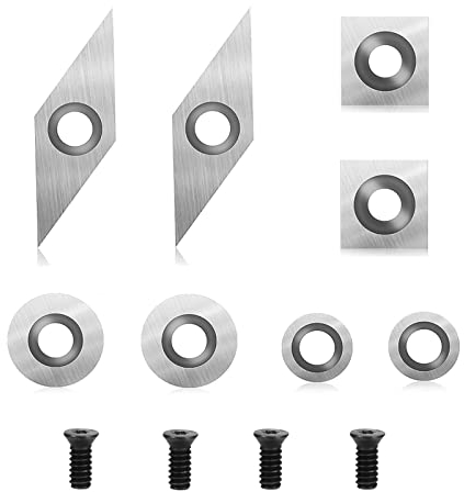 Hartmetall Wendeschneidplatten Set für Drehmeißel, 8 Stück CNC Hartmetall Einsatzschneider für Holz Drechselwerkzeug mit M4 Schrauben, Hartmetalleinsätze (Vierkant, Rund, Diamant)