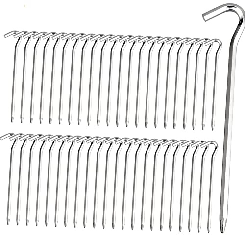 Tent Pegs - Aluminium Tent Stakes Pegs with Hook - 7’’ Hexagon Rod Stakes Nail Spike Garden Stakes Camping Pegs for Pitching Camping Tent, Canopies (Silver 45pcs)