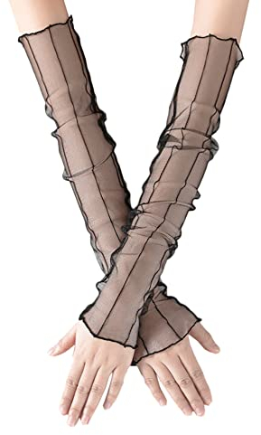 2 Paar Damen Kühlung Arm Ärmel Lange Ultradünne Fingerlose Ellbogen Sommerhandschuhe Sonnenschutz UV Schutz Kühles Netz Tül Fingerlose Armstulpen Perfekt Party Outdoor Sportaktivitäten,Schwarz C
