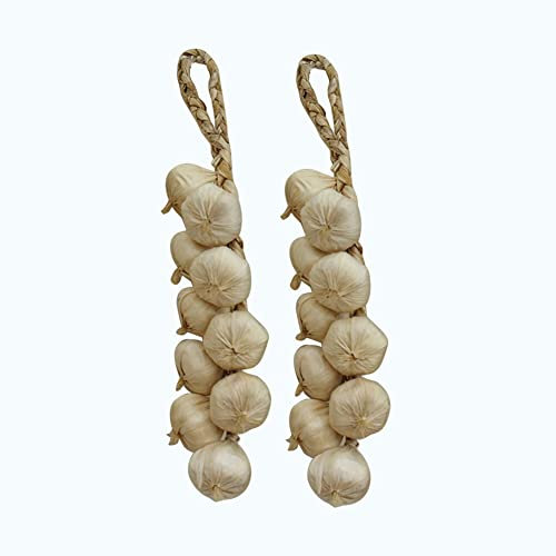 Surakey künstliche Gemüse Girlande,Künstlicher Gemüse Zopf,2 Stück Künstliches Gemüse Simulation Gemüse Weiß Knoblauch Dekoration Küche Home Decor Realistische Fake Gemüse Dekor Set Foto Requisiten