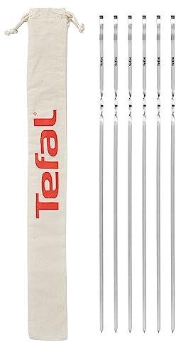 Tefal K185S7 6-teiliges Edelstahl-Spießset | wiederverwendbare Spieße mit flachem Design | inkl. Baumwollbeutel für eine einfache Aufbewahrung | Grillzubehör | Edelstahl