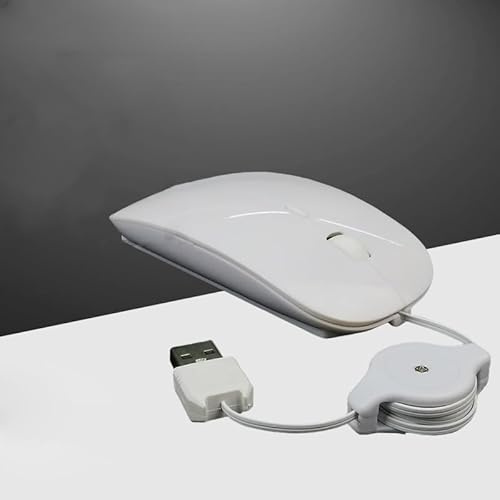 Infällbar trådbunden mus notebook dator teleskopisk trådbunden mus tyst mus USB optisk mus för kontor, spel (vit)