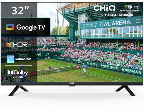 CHIQ TV L32G7V,32 Zoll Fernseher, HD Smart TV, Google TV, Google Assistent,HDR,Google Play, Chromecast eingebaut, Dolby Audio,Triple-Tuner(DVB-T2/S2/C), Bluetooth,WiFi/HDMI/USB/CI+
