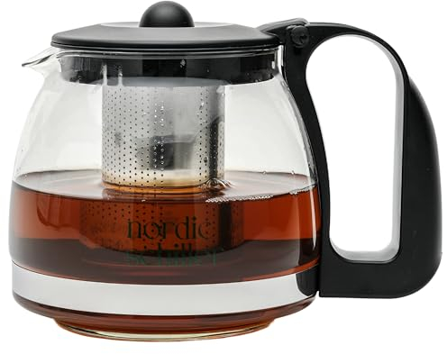 DMA-Z Hitzebeständige Glas-Teekanne mit Edelstahlfilter, 1250 ml, Thermo-Funktion, Siebdeckel