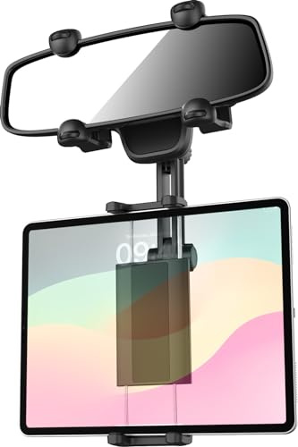 Dosvsi Tablet Halterung Auto Rückspiegel, [4 Clip Stabiler] KFZ Rückspiegel TabletHalter mit Drehbarer & Einziehbarer Arm, LKW Spiegel Clip für iPad Pro Mini Air, Tab, Z Fold, iPhone, 4-12.9 Tablets