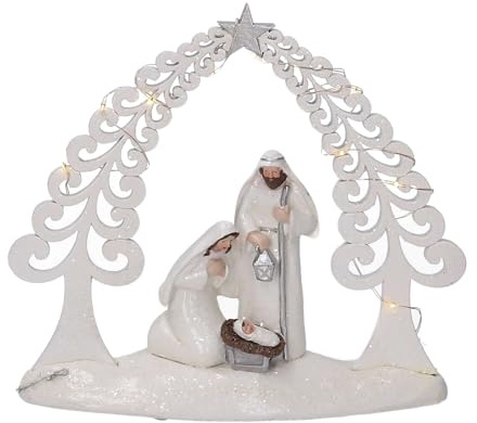 Natività resina bianco con led cm 20x5,5xh17
