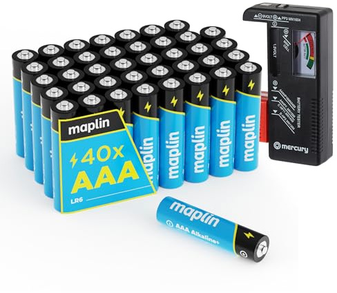 Maplin 40x AAA LR03 1.5V Alkaline Batteries (Triple A) 10 Year Shelf Life High Performance with Universal Battery Tester