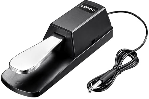 LEKATO Universelles Sustain Pedal für Keyboard, Klavier-Fußpedal mit Polaritätsschalter für elektronische Keyboards, MIDI-Keyboards, Digitalpiano, 1/4“ Eingangsstecker, 1,5m Kabel