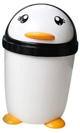 DIYEAH Papelera De Plástico Pequeño Tapa Abatible Diseño Pingüino, Cubo Organizador Para Oficina y Coche, Almacenamiento Práctico Para Niños y Dormitorio