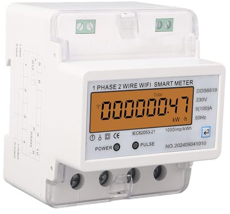Contatore di Energia Intelligente Contatore Elettrico su Guida Din Monofase a 2 Fili per APP Display Retroilluminato Controllo Remoto Misurazione Accurata 'energia