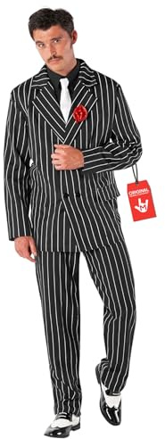 Morph Gangster Costume Men, Halloween Costumes for Men | Gangster Costume Set: Pinstripe Jacket with Flower & Tie, Matching Trousers, Great for Parties, Perfect for Halloween
