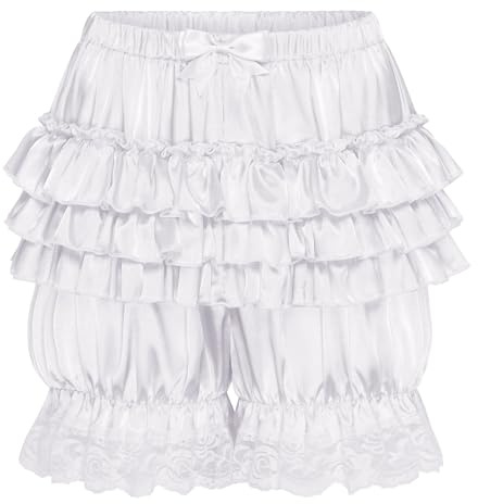 Satini Femminuccia Pieghettato Vittoriano Lolita Bloomer Pantaloni Setoso Raso Pantaloncini a Sbuffo Zucca (Bianco, XXL)